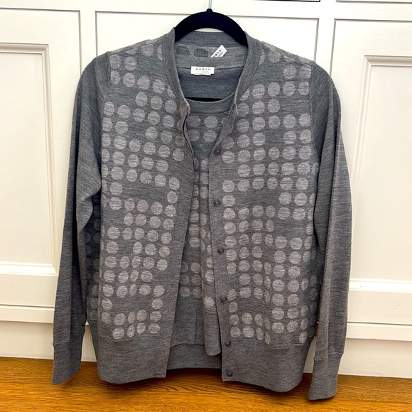 Akris Punto Sweaters - Akris Punto Women's Gray Wool Polka-Dot Cardigan Sweater Set Size 12